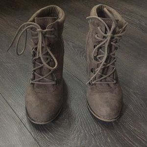 Lace up velvet booties